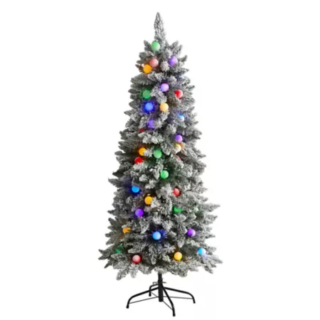 5' Flocked Artificial Christmas Tree with Multi-Color LED Lights Nearly Natural Artificial Christmas Trees