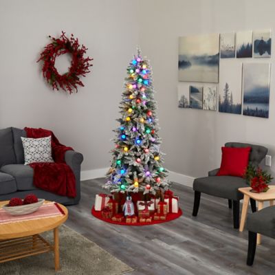Image showing 5 th Nearly Natural 5 ft. Flocked British Columbia Mountain Fir Artificial Christmas Tree with Multicolor LED Lights