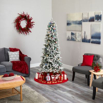 Image showing 6 th Nearly Natural 5 ft. Flocked British Columbia Mountain Fir Artificial Christmas Tree with Multicolor LED Lights