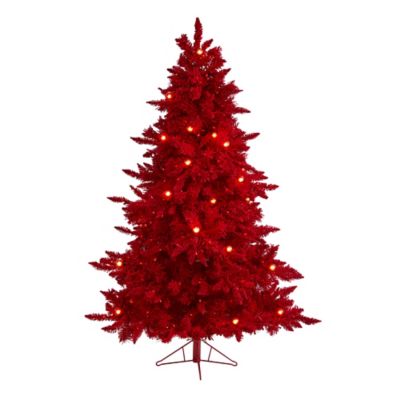 Nearly Natural 6 ft. Red Flocked Fraser Fir Artificial Christmas Tree