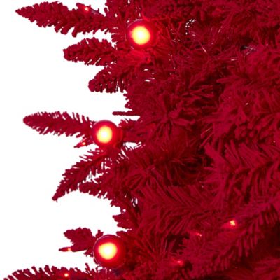 Image showing  7 ft. Red Flocked Fraser Fir Artificial Christmas Tree with Red Lights