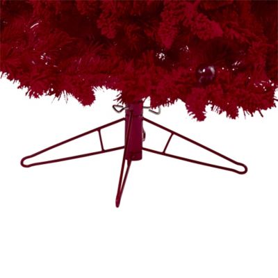 Image showing  7 ft. Red Flocked Fraser Fir Artificial Christmas Tree with Red Lights