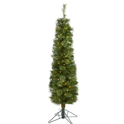 Nearly Natural 5 ft. Green Pencil Artificial Christmas Tree with Clear Multifunction LED Lights and Bendable Branches