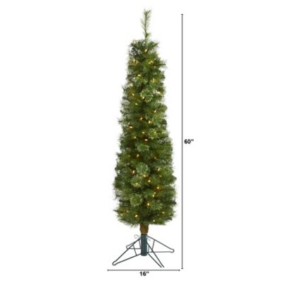 Image showing  5 ft. Green Pencil Artificial Christmas Tree with Clear Multifunction LED Lights and Bendable Branches