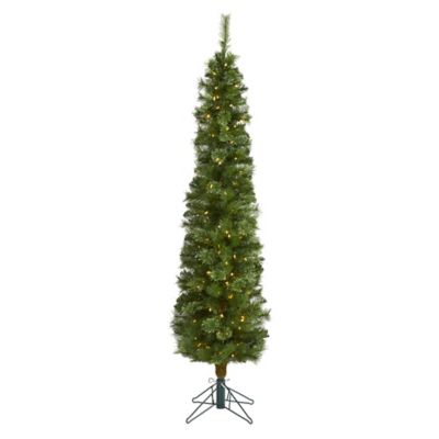 Nearly Natural 6 ft. Green Pencil Artificial Christmas Tree with Clear Multifunction LED Lights and Bendable Branches