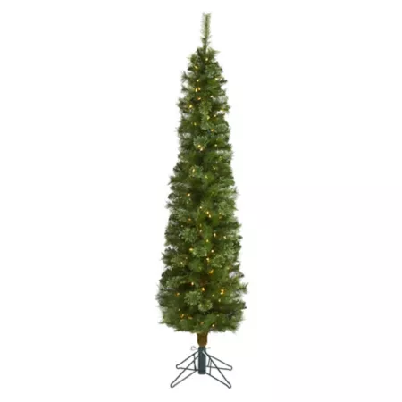 Nearly Natural 6-Foot Green Pencil Artificial Christmas Tree with Clear Multi-Function LED Lights and Bendable Branches Artificial Christmas Trees