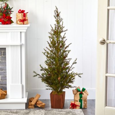 Image showing  4 ft. Alpine Natural Look Artificial Christmas Tree with Pine Cones in Wood Planter