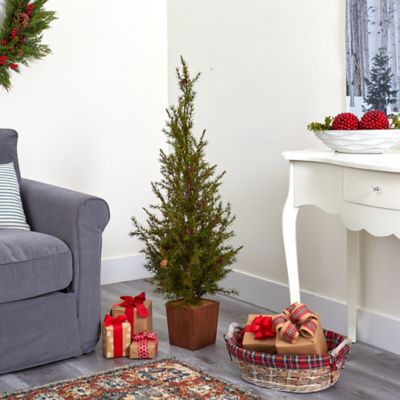 Image showing  4 ft. Alpine Natural Look Artificial Christmas Tree with Pine Cones in Wood Planter