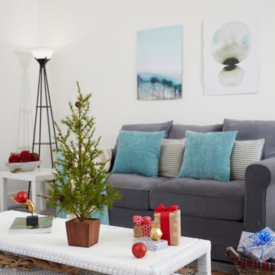 Image showing  28 in. Alpine Natural Look Artificial Christmas Tree in Wood Planter with Pine Cones
