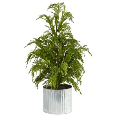 Nearly Natural 20 in. Cedar Pine Natural-Look Artificial Tree in Decorative Planter