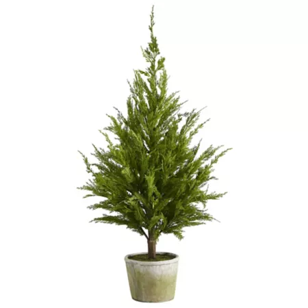 Nearly Natural 3.5' Artificial Cedar Pine Tree Natural Look in Decorative Planter Artificial Plants & Flowers