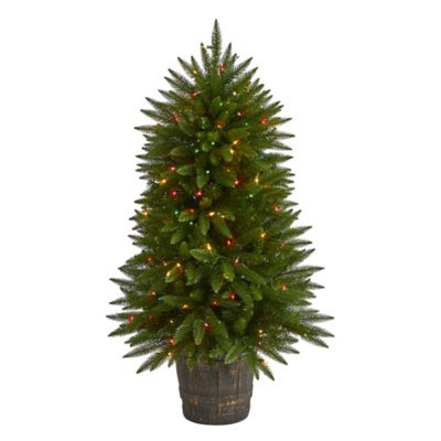 Nearly Natural 5 ft. Sierra Fir Artificial Christmas Tree with Multicolor Lights in Decorative Container