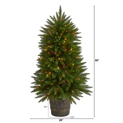 Image showing  5 ft. Sierra Fir Artificial Christmas Tree with Multicolor Lights in Decorative Container