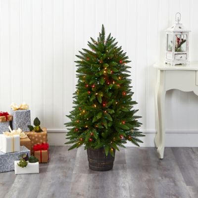 Image showing  5 ft. Sierra Fir Artificial Christmas Tree with Multicolor Lights in Decorative Container