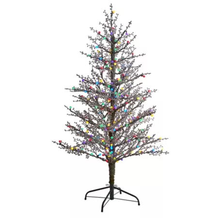 Nearly Natural 5' Frosted Berry Twig Artificial Christmas Tree with Multi-Color LED Lights Artificial Christmas Trees