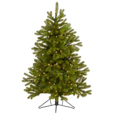 Nearly Natural 4 ft. Cambridge Spruce Flat Back Artificial Christmas Tree with Warm White LED Lights