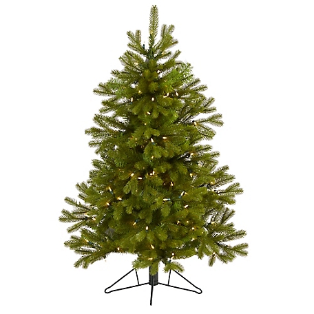 Nearly Natural 4 ft. Cambridge Spruce Flat Back Artificial Christmas Tree with Warm White LED Lights