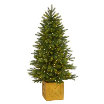 Nearly Natural 5 ft. Manchester Fir Artificial Christmas Tree with Clear LED Lights in Decorative Planter