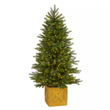 Nearly Natural 5' Manchester Artificial Christmas Tree with Clear LED Lights in Decorative Planter Artificial Christmas Trees