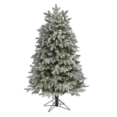 Nearly Natural 5 ft. Flocked Colorado Mountain Fir Artificial Christmas Tree with Warm Micro LED Lights, Instant Connect