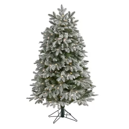 5ft Nearly Natural Flocked Artificial Christmas Tree with Micro Warm LED Lights Instant Connection Artificial Christmas Trees