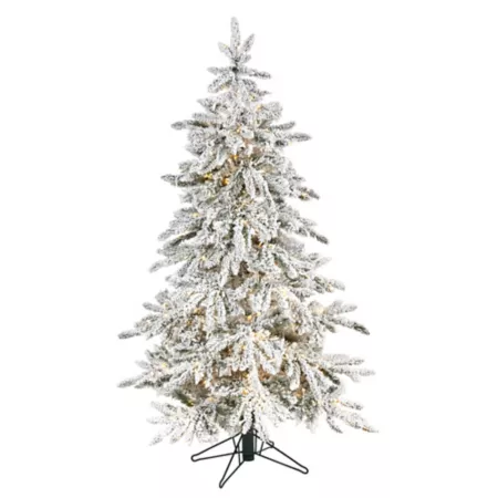 5' Flocked Almost Natural Grand Northern Rocky Artificial Christmas Tree Warm Micro LED Lights Instant Connection Artificial Christmas Trees