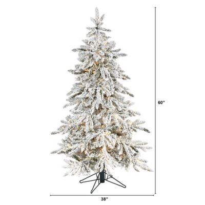 Image showing  5 ft. Flocked Grand Northern Rocky Fir Artificial Christmas Tree, Warm Micro LED Lights, Instant Connect