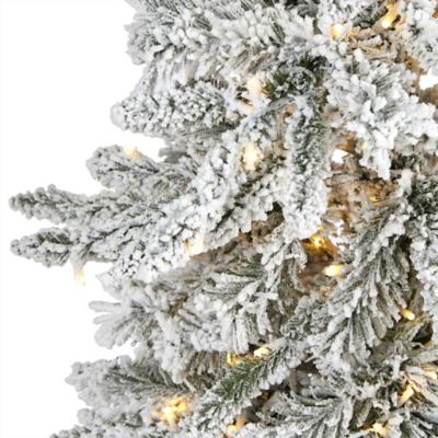 Image showing  5 ft. Flocked Grand Northern Rocky Fir Artificial Christmas Tree, Warm Micro LED Lights, Instant Connect