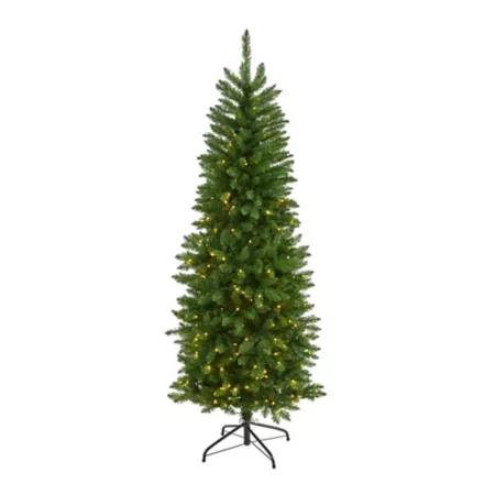 Nearly Natural 6-Foot Thin Green Mountain Pine Artificial Christmas Tree with 250 Clear LED Lights Artificial Christmas Trees