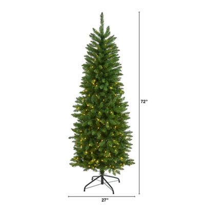 Image showing  6 ft. Slim Green Mountain Pine Artificial Christmas Tree with 250 Clear LED Lights