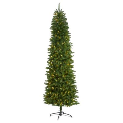 Nearly Natural 7.5 ft. Slim Green Mountain Pine Artificial Christmas Tree with Clear LED Lights