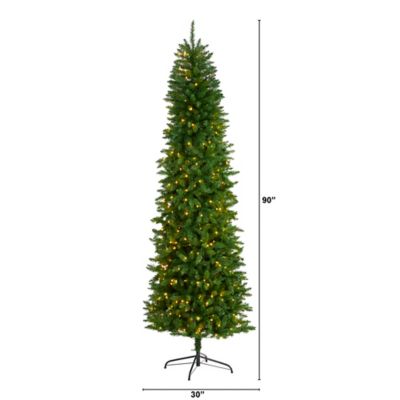 Image showing  7.5 ft. Slim Green Mountain Pine Artificial Christmas Tree with Clear LED Lights