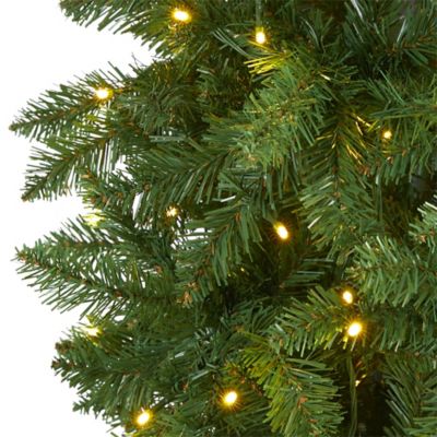 Image showing  7.5 ft. Slim Green Mountain Pine Artificial Christmas Tree with Clear LED Lights