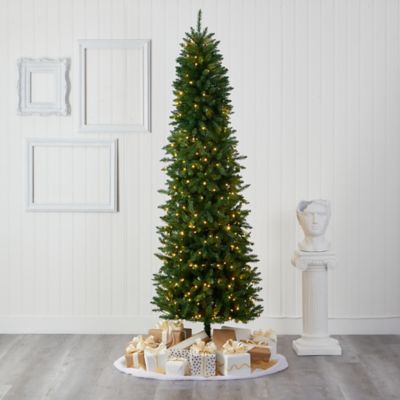 Image showing  7.5 ft. Slim Green Mountain Pine Artificial Christmas Tree with Clear LED Lights