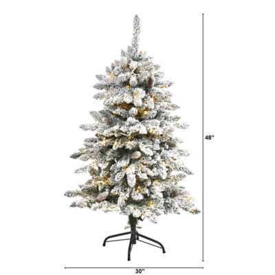 Image showing 1 th Nearly Natural 4 ft. Flocked Livingston Fir Artificial Christmas Tree with Pine Cones and Clear Warm LED Lights
