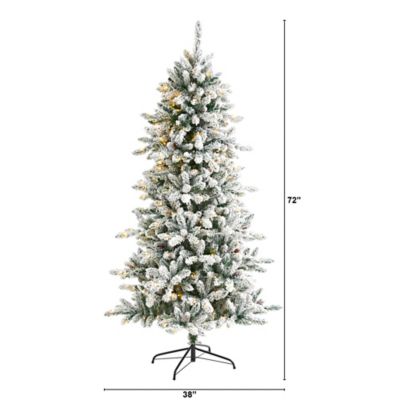 Image showing  6 ft. Pre-Lit Flocked Livingston Fir Artificial Christmas Tree with Pine Cones and Clear Warm LED Lights