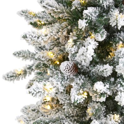 Image showing  6 ft. Pre-Lit Flocked Livingston Fir Artificial Christmas Tree with Pine Cones and Clear Warm LED Lights