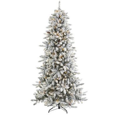 Nearly Natural 7.5 ft. Flocked Livingston Fir Artificial Christmas Tree with Pine Cones and Clear Warm LED Lights