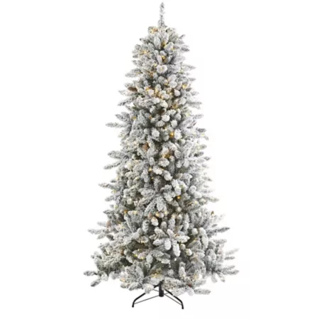 Livingston 7.5 ft Flocked Artificial Christmas Tree with Pine Cones and Warm Clear LED Lights Artificial Christmas Trees