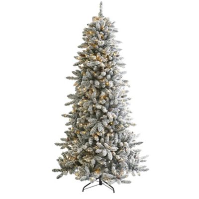 Image showing  7.5 ft. Flocked Livingston Fir Artificial Christmas Tree with Pine Cones and Clear Warm LED Lights