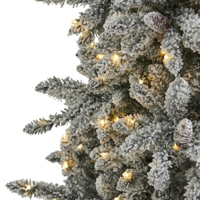 Image showing  7.5 ft. Flocked Livingston Fir Artificial Christmas Tree with Pine Cones and Clear Warm LED Lights