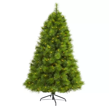 Nearly Natural 6.5 ft Pre-Lit Green Scots Pine Artificial Christmas Tree with Clear LED Lights Artificial Christmas Trees