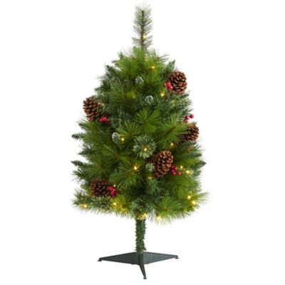 Nearly Natural 3 ft. Montana Mixed Pine Artificial Christmas Tree with Pine Cones, Berries and Clear LED Lights