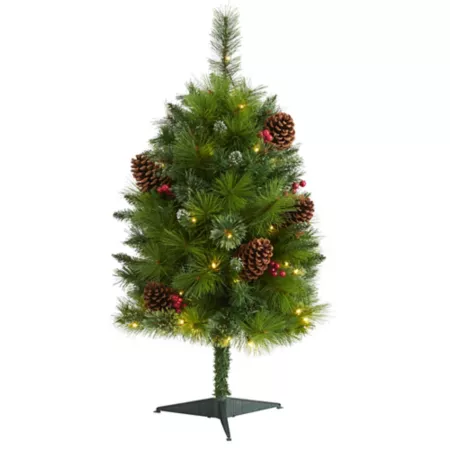 Nearly Natural 3 ft Montana Mixed Pine Artificial Christmas Tree with Pine Cones Berries and Clear LED Lights Artificial Christmas Trees