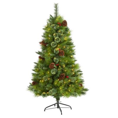 Nearly Natural 5 ft. Montana Mixed Pine Artificial Christmas Tree with Pine Cones, Berries and Clear LED Lights