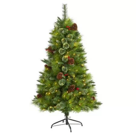 Nearly Natural 5' Montana Mixed Pine Artificial Christmas Tree with Pine Cones Berries and Clear LED Lights Artificial Christmas Trees