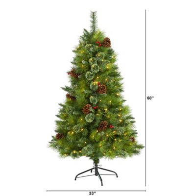 Image showing  5 ft. Montana Mixed Pine Artificial Christmas Tree with Pine Cones, Berries and Clear LED Lights