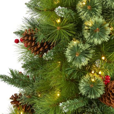 Image showing  5 ft. Montana Mixed Pine Artificial Christmas Tree with Pine Cones, Berries and Clear LED Lights