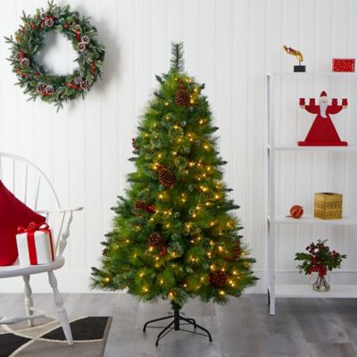 Image showing  5 ft. Montana Mixed Pine Artificial Christmas Tree with Pine Cones, Berries and Clear LED Lights