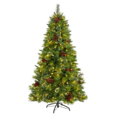 Nearly Natural 6 ft. Montana Mixed Pine Artificial Christmas Tree with Pine Cones, Berries and 350 Clear LED Lights